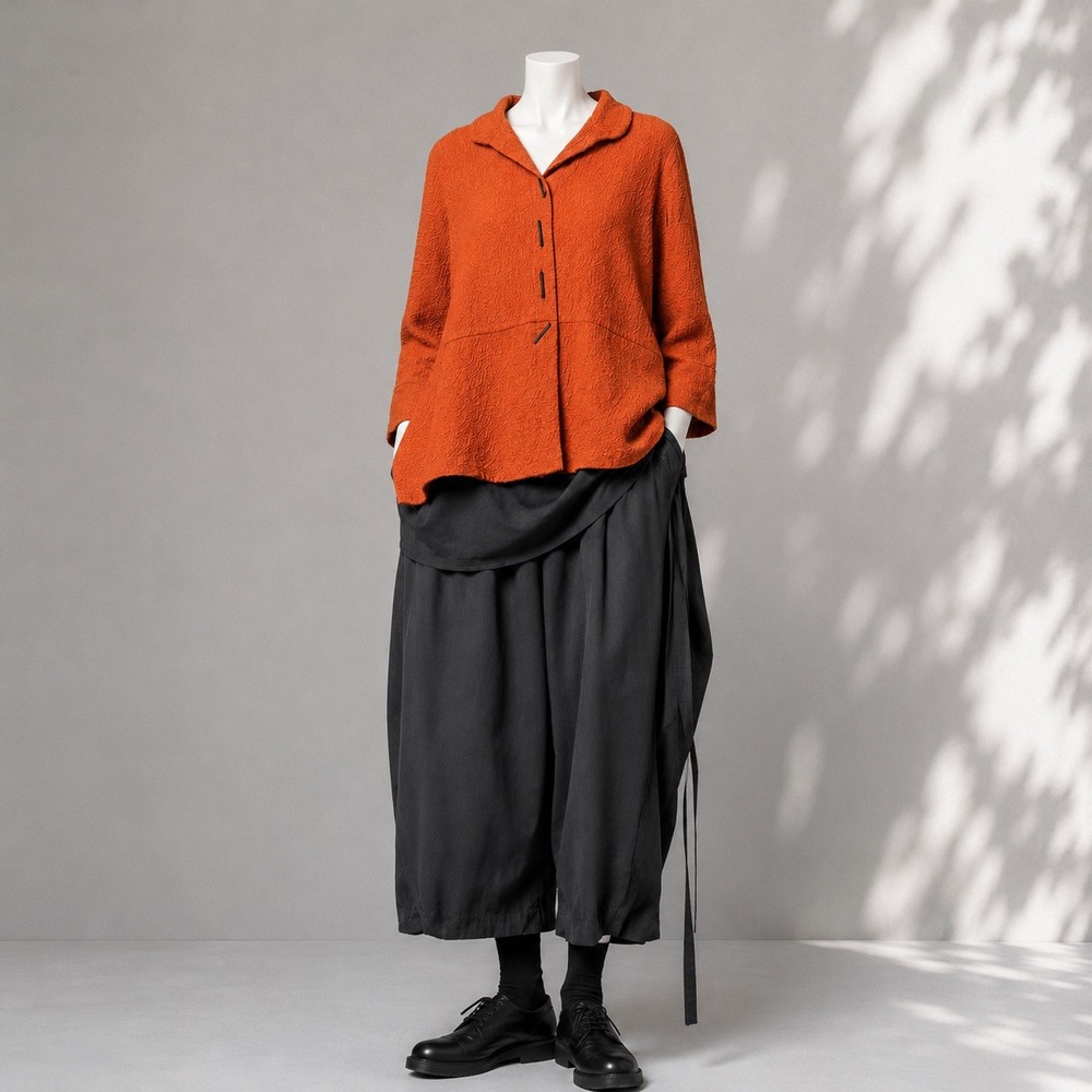 Ali Miles Burnt Orange Tunic Top XL Lagenlook Art to Wear Textured Minimalist - Picture 2 of 7